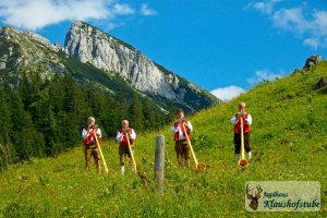 Alphornbläser vor dem Donnerkogl - Die Alm-Musi-Roas ist am ersten Sonntag im Juli